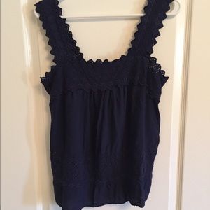 Navy linen embroidered tank